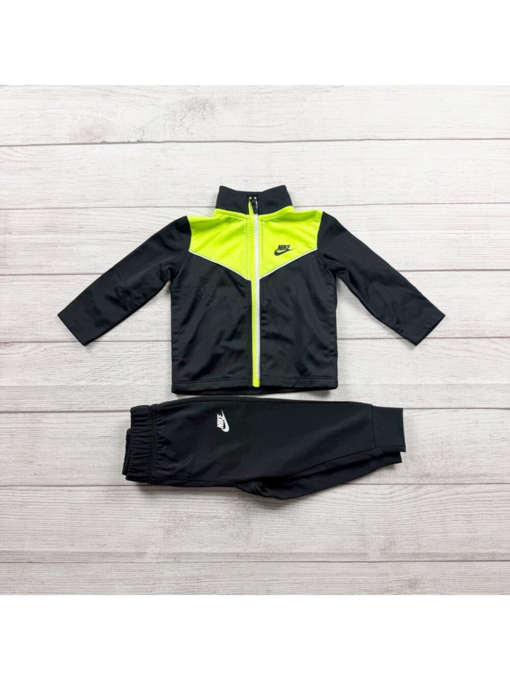 Nike Toddler 2-Piece Track Suit Set Black & Neon Yellow Full-Zip 9-12 Months